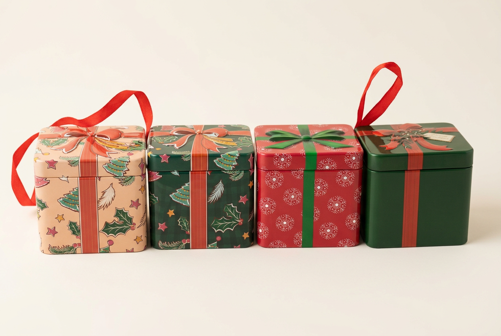 Cajas navideñas en fila