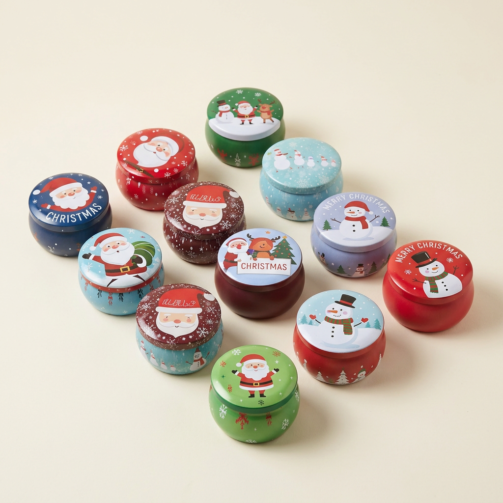 Conjunto de latas navideñas con acabado editorial