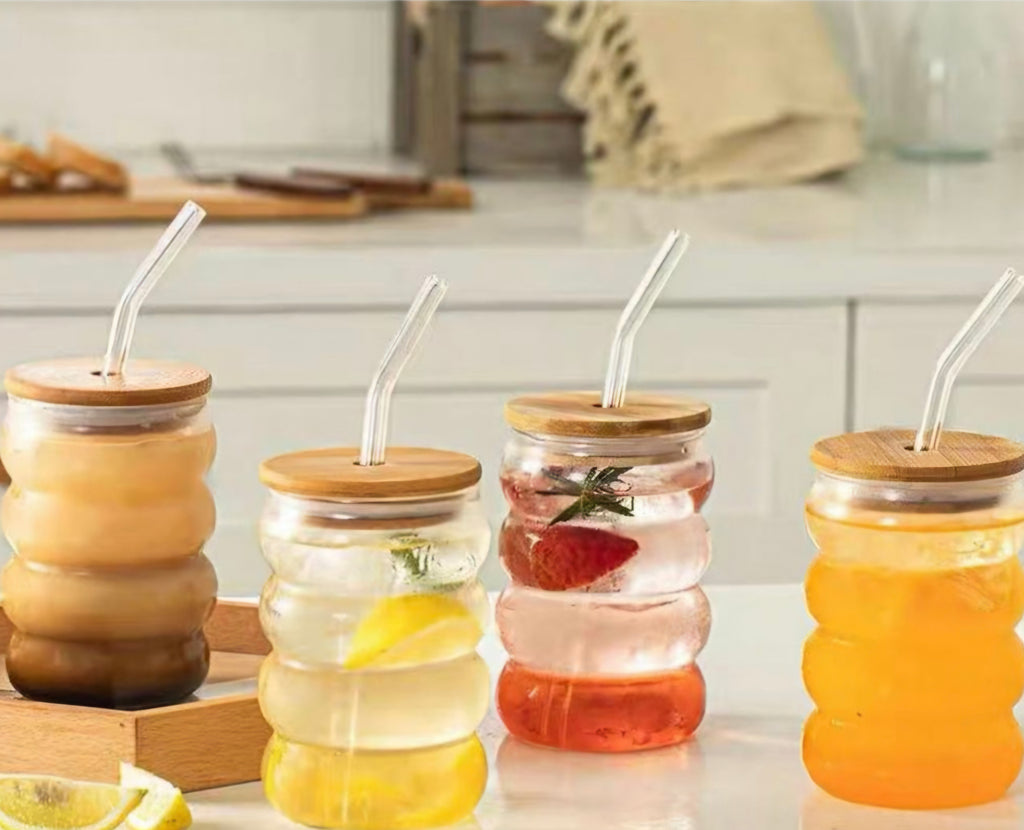 VASO ONDULADO DE BOROSILICATO CON BOMBILLA 320CC