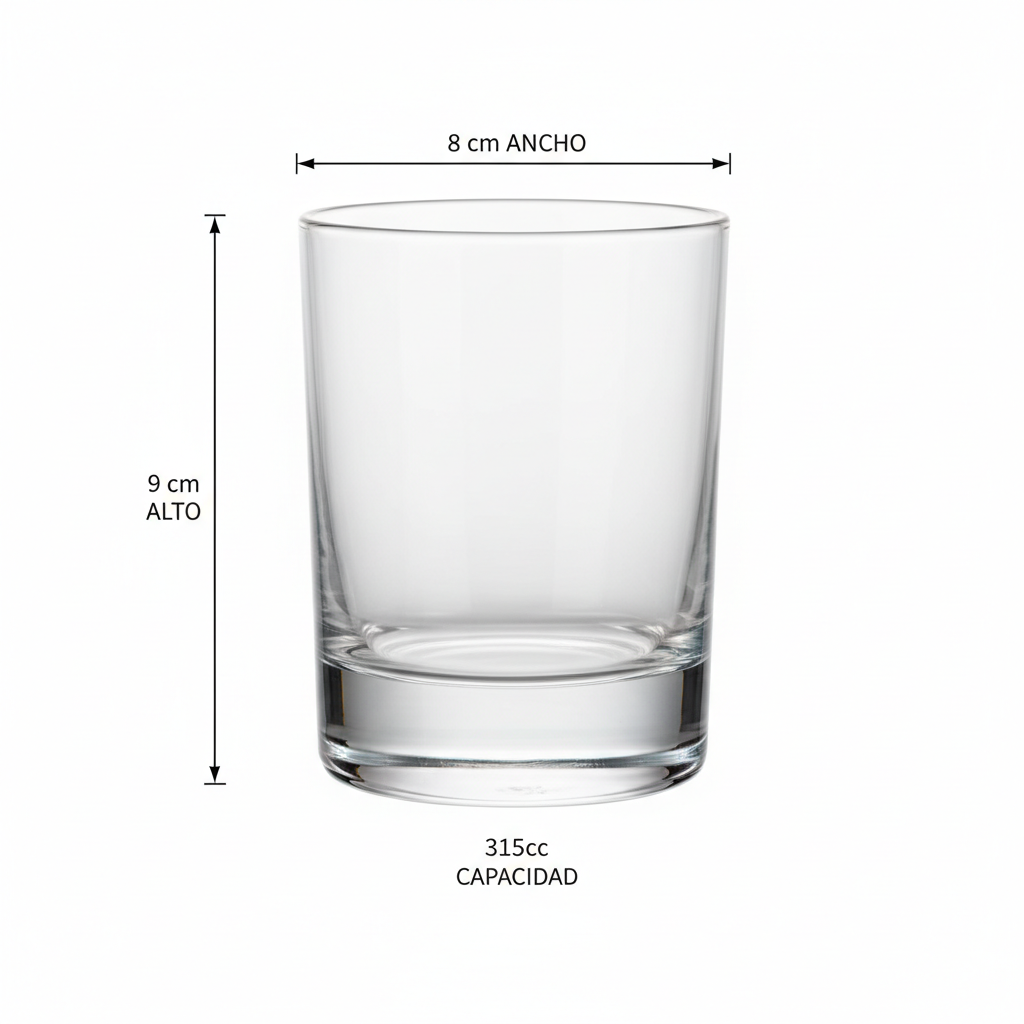 Vaso 315cc con dimensiones y medidas