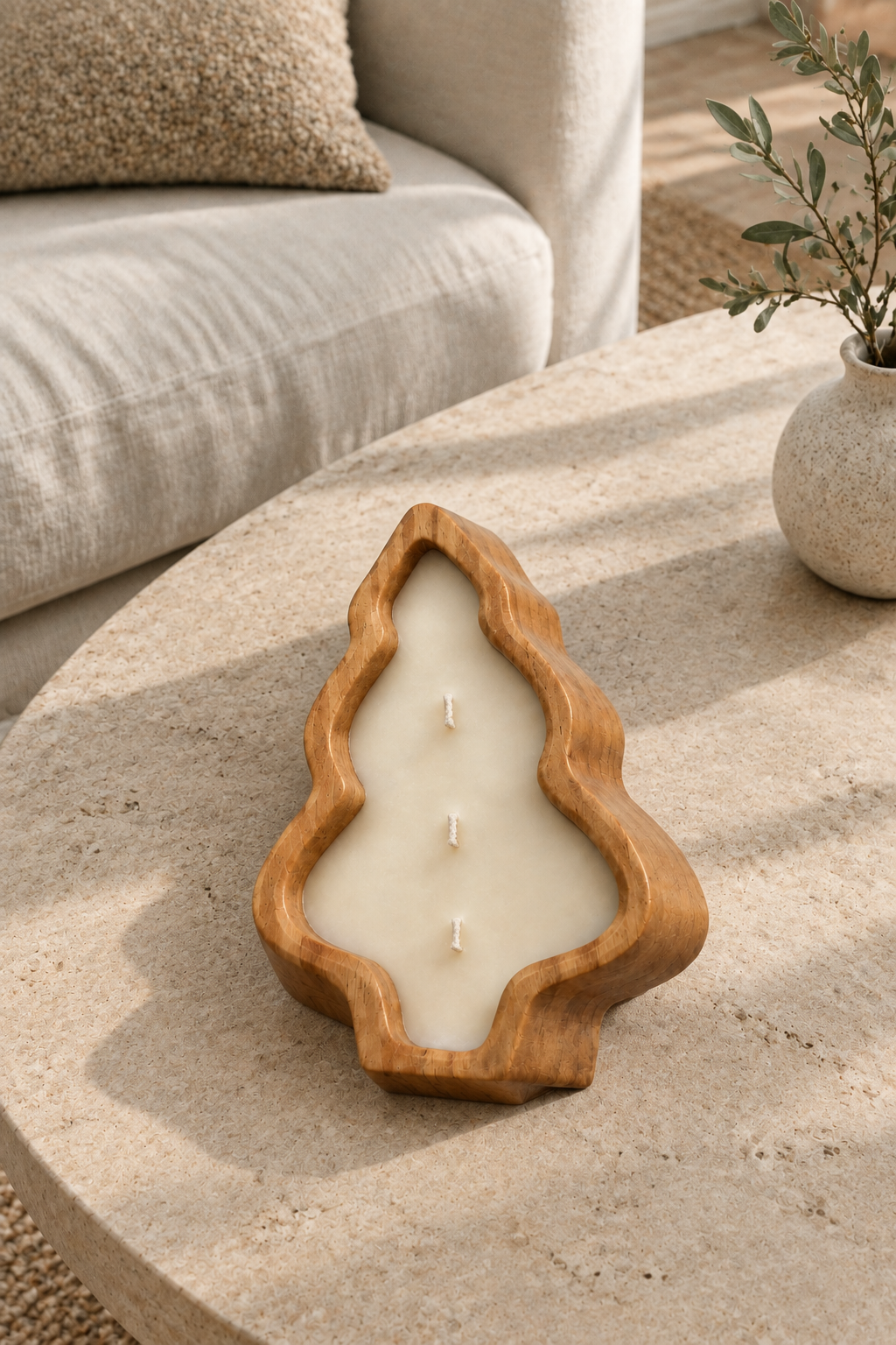 Vela de madera en un hogar con acabado más realista