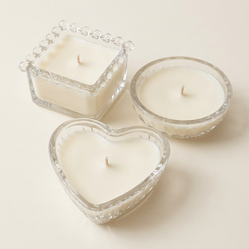 Velas de cera marfil en envases de vidrio